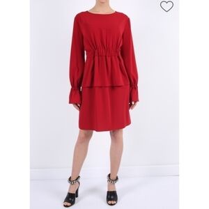 MM6 Maison Margiela Elastic Waist Dress 42 6 Red Flounce Sleeve